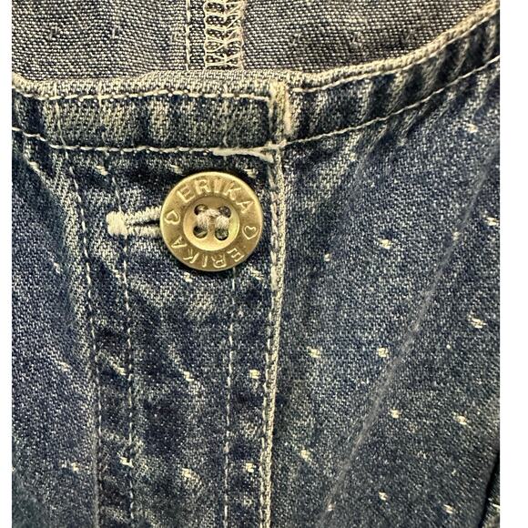 Vintage 90s Denim Polka Dot Boxy Apron Dress Classic Preppy 90s Minimalist - Picture 7 of 10